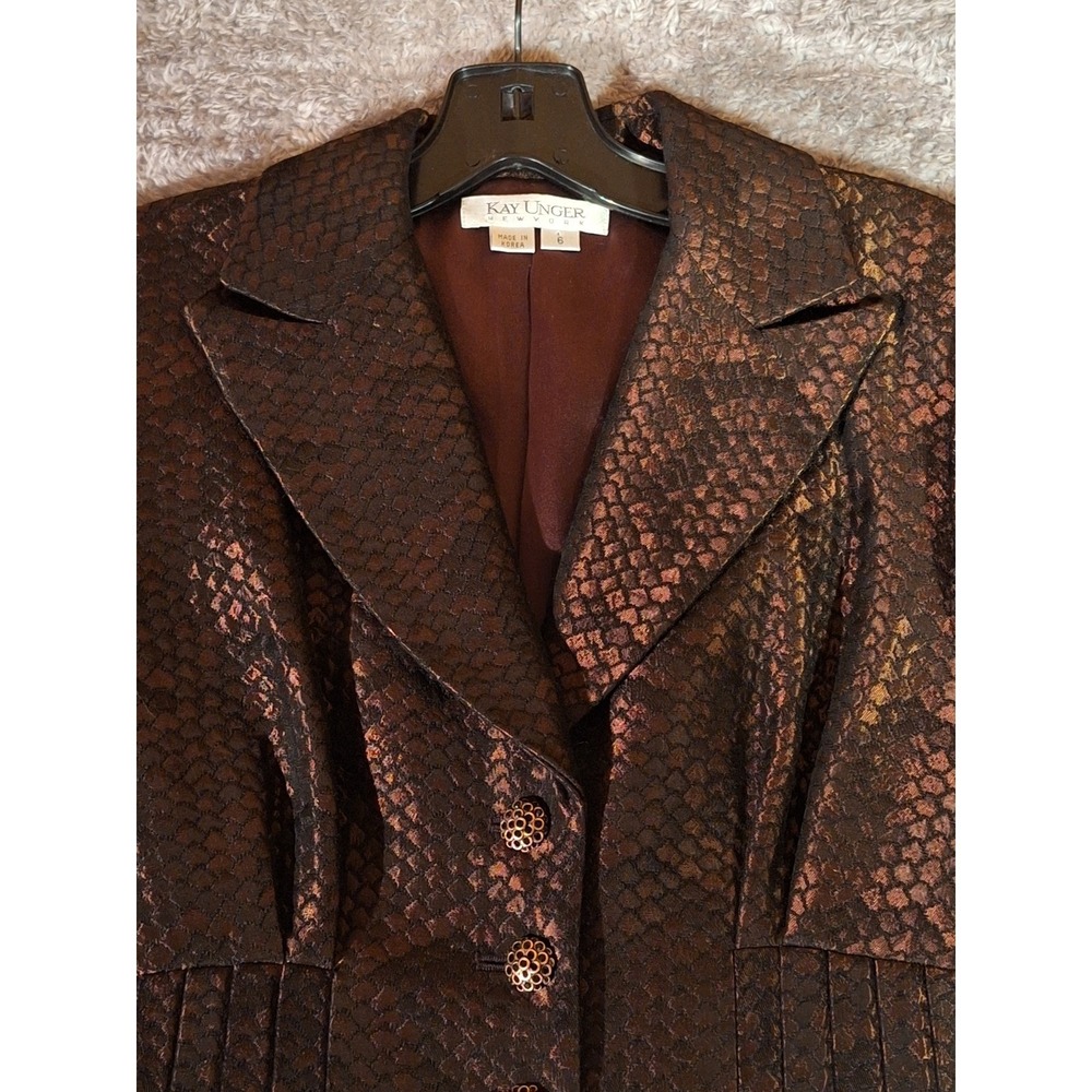 Kay Unger Snake Print Metallic Brocade Blazer Skirt Suit Set Size 6 Made Korea - Picture 5 of 16